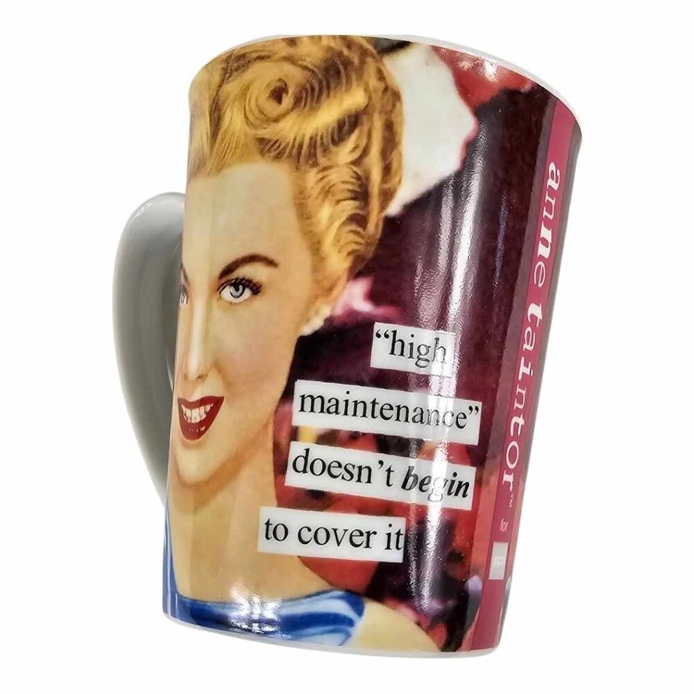 Anne Taintor "High Maintenance Doesn’t Begin To Cover It" Retro Funny Coffee Cup - Picture 3 of 9